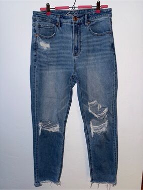 Ripped High Waisted Straight Leg Jeans